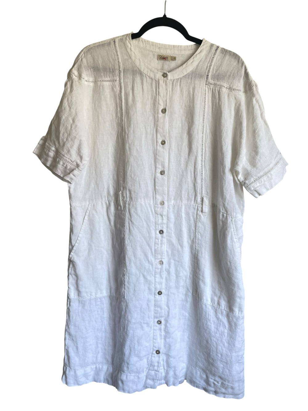Faherty White Linen Button-Front Tunic Dress Pockets Lined Lightweight